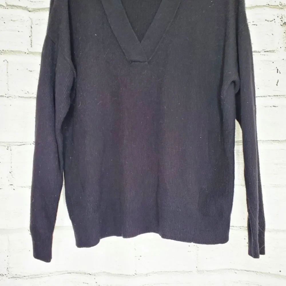 Topshop oversized v neck ribbed sweater black XS